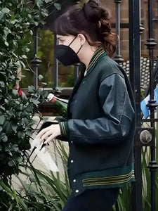 dakota johnson am i ok varsity jacket.