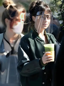 dakota johnson am i ok varsity jacket.