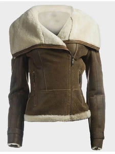 dana soft shearling sheepskin leather brown jacket
