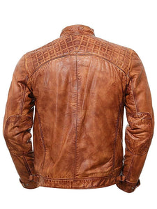 dark brown quilted motorcycle jacket..
