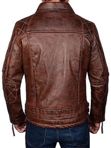 diamond quilted distressed leather jacket.