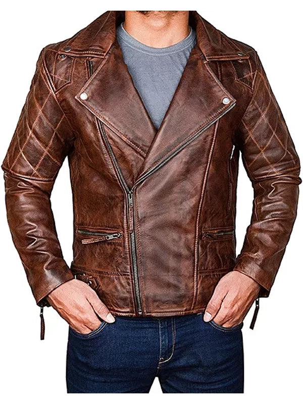 diamond quilted distressed leather jacket