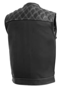 downside mens black leather vest.