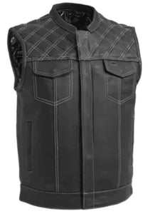 downside mens black leather vest