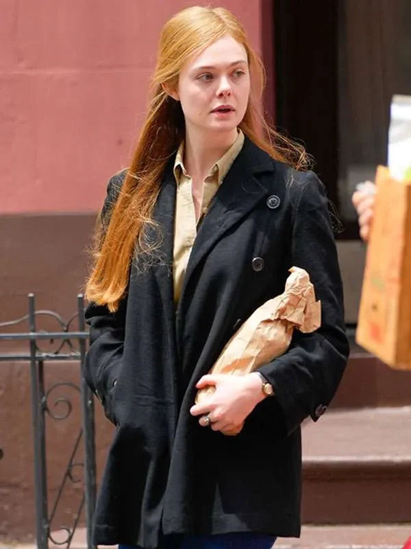 elle fanning a complete unknown black coat.
