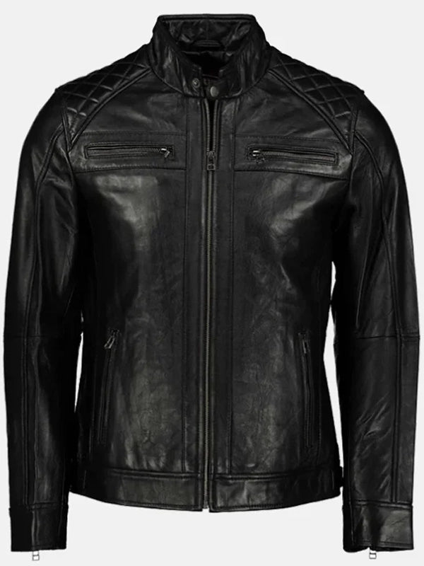george water spadded style black leather jacket