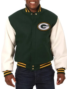 green bay packers green and white varsity jacket