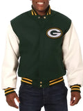 green bay packers green and white varsity jacket