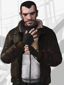 gta iv niko bellic brown leather bomber jacket..
