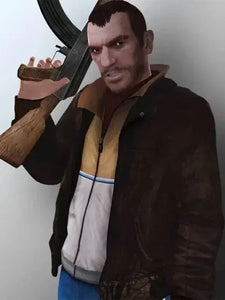 gta iv niko bellic brown leather bomber jacket.