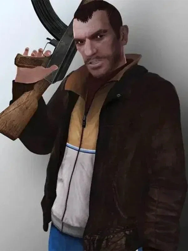 gta iv niko bellic brown leather bomber jacket.
