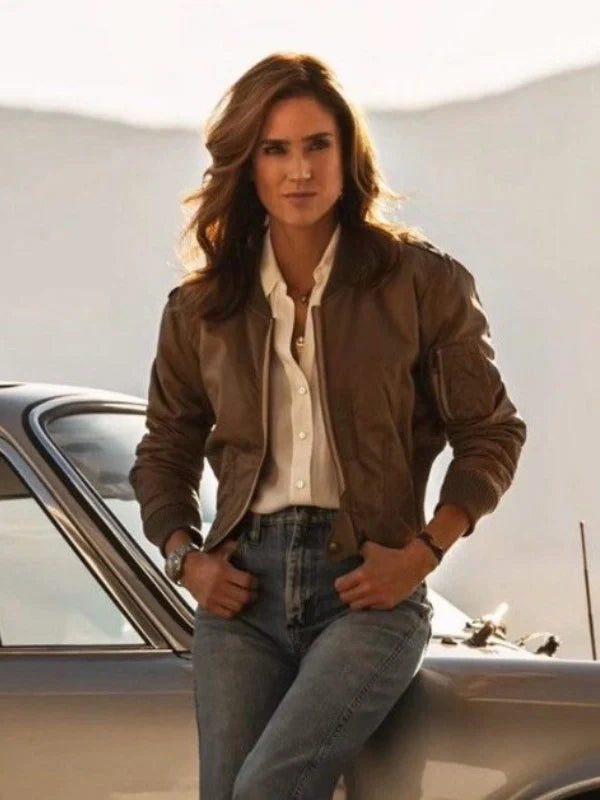 jennifer connelly top gun maverick brown jacket..