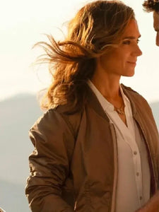 jennifer connelly top gun maverick brown jacket.