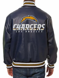 la chargers varsity blue leather jacket.