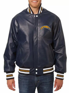 la chargers varsity blue leather jacket