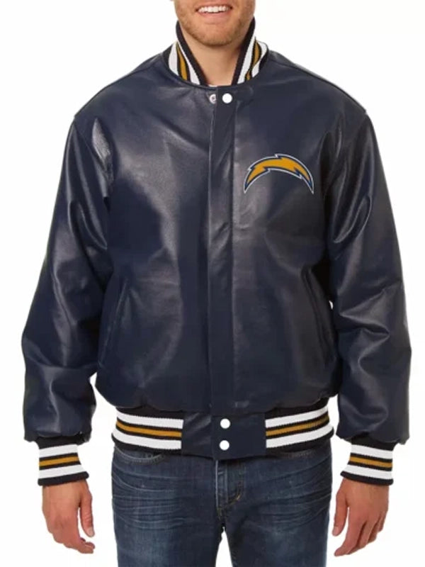 la chargers varsity blue leather jacket