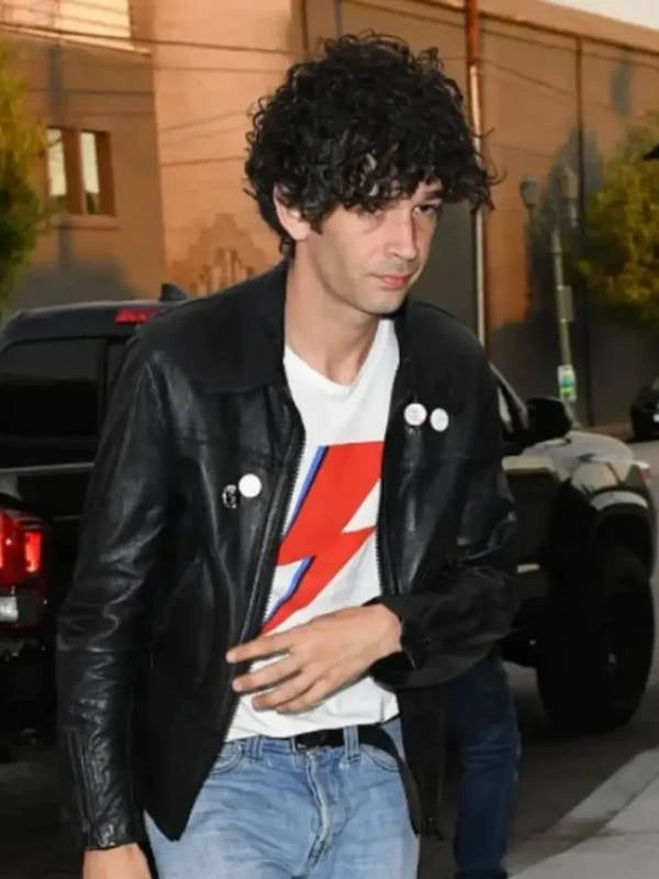 Matty Healy LA 2025 Black Leather Jacket