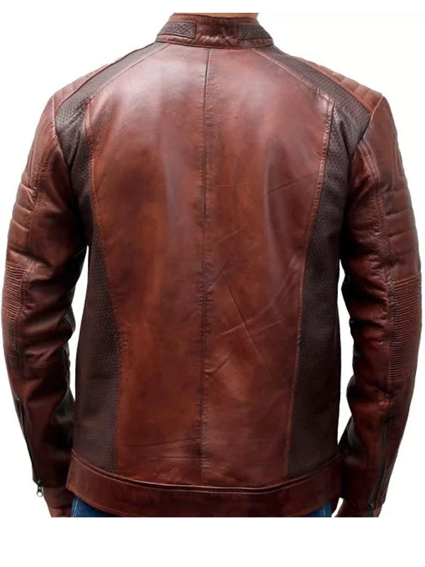 men brown cafe racer jacket.