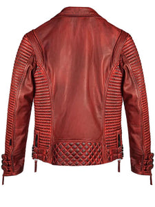 men red waxed biker leather motorcycle jacket.