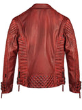 men red waxed biker leather motorcycle jacket.