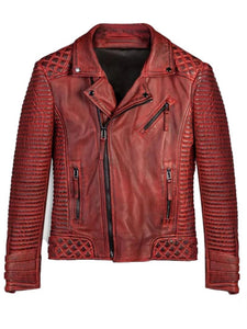men red waxed biker leather motorcycle jacket