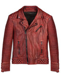 men red waxed biker leather motorcycle jacket