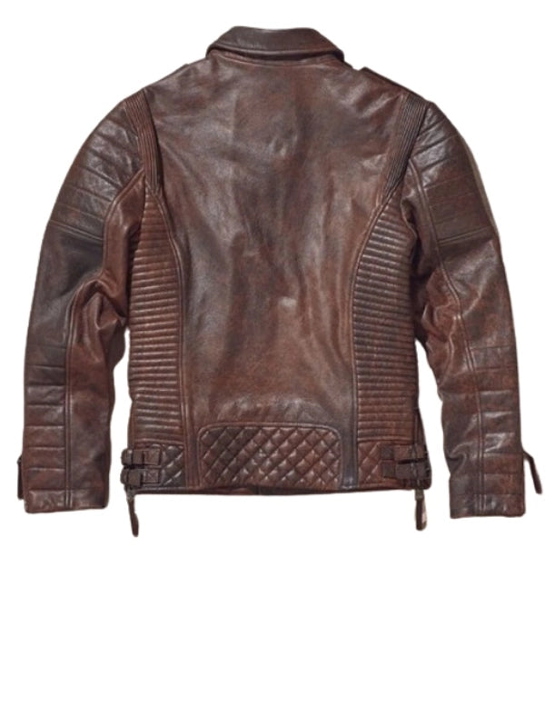 men waxed brown biker leather jacket.