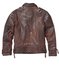 men waxed brown biker leather jacket.
