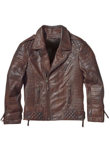 men waxed brown biker leather jacket