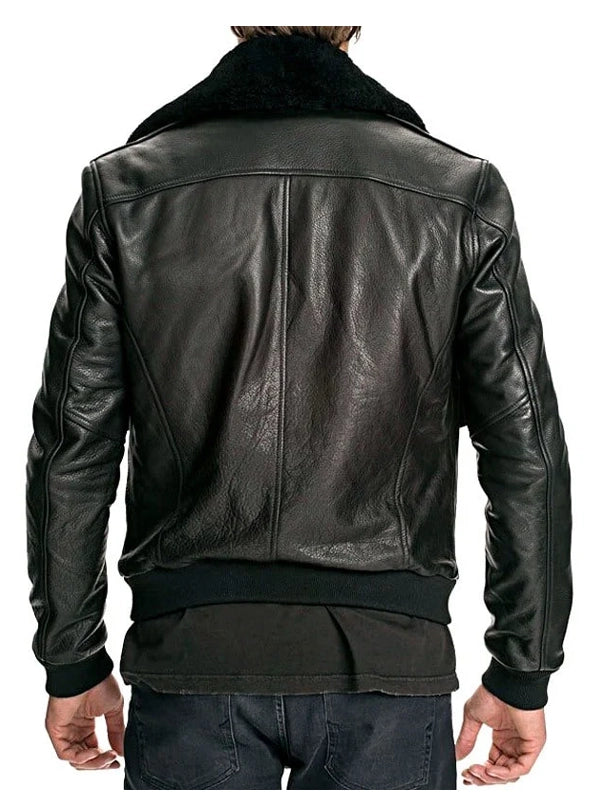 mens air force leather bomber jacket fur collar black.