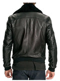 mens air force leather bomber jacket fur collar black.