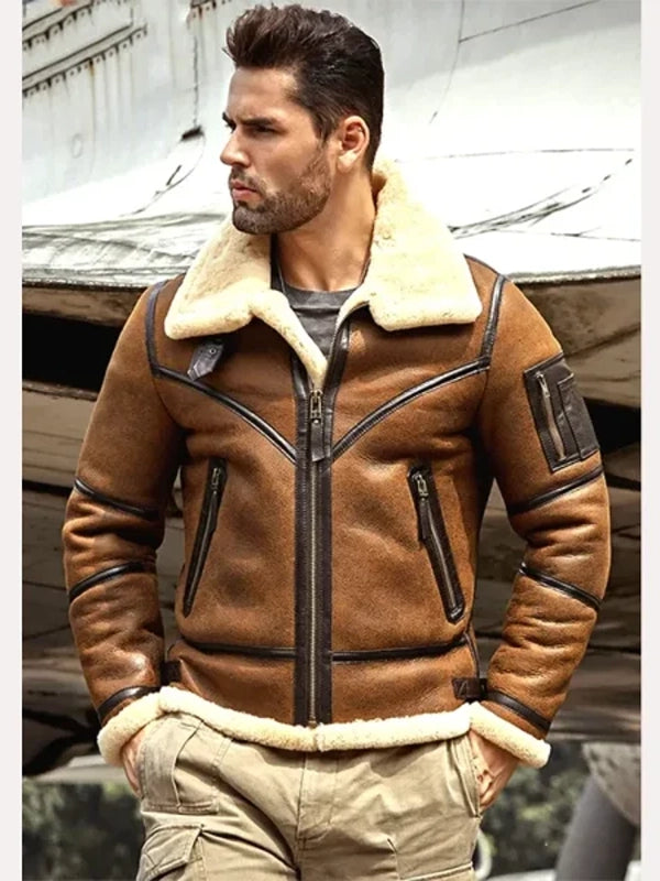 mens b3 genuine leather shearling jacket.
