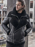 mens black aviator sheepskin bomber shearling jacket.