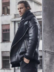mens black aviator sheepskin bomber shearling jacket