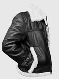 mens black bomber aviator shearling jacket..