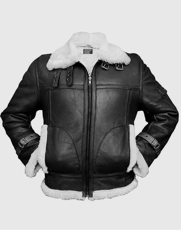 mens black bomber aviator shearling jacket