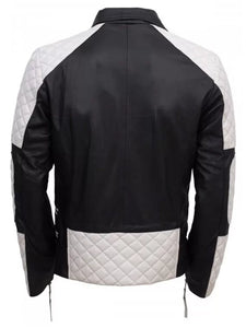 mens black white biker leather jacket.
