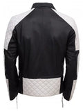 mens black white biker leather jacket.