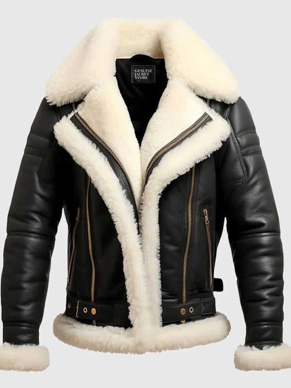 mens bomber leather aviator shearling jacket