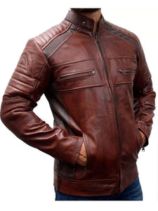 mens brown cafe racer jacket.
