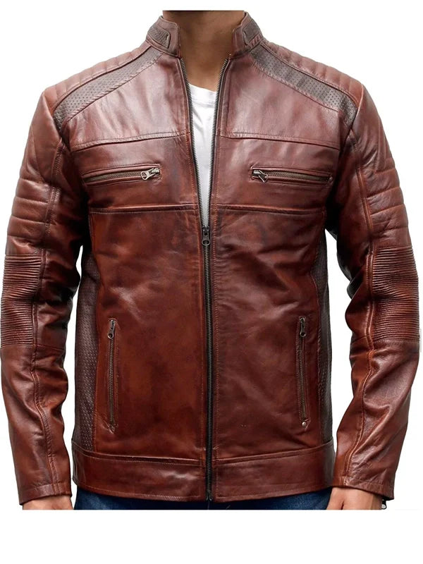mens brown cafe racer jacket