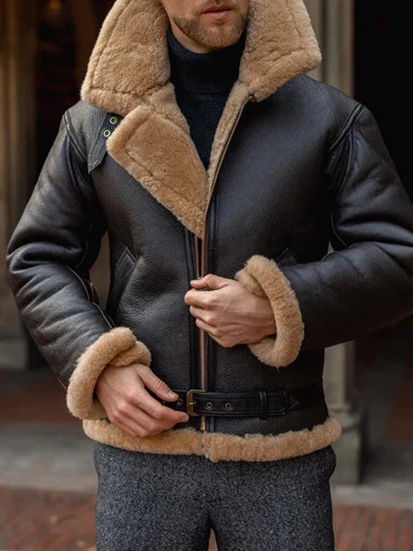 mens brown leather aviator shearling jacket.