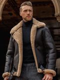 mens brown leather aviator shearling jacket.