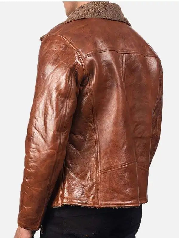 mens brown sheepskin leather shearling jacket..