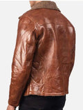 mens brown sheepskin leather shearling jacket..