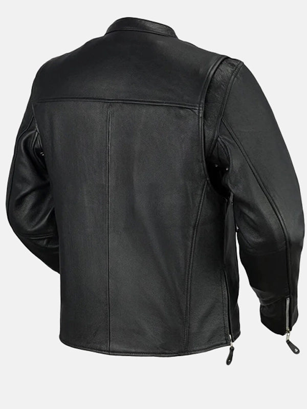 mens cafe racer black leather jacket..