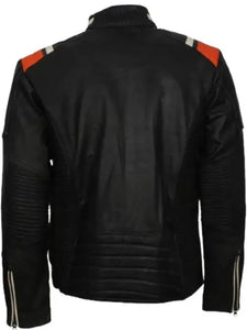 mens cafe racer striped black retro biker jacket.