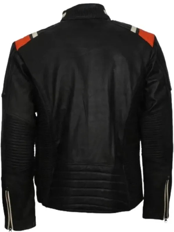 mens cafe racer striped black retro biker jacket..