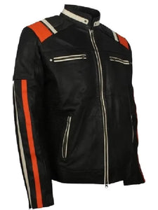 mens cafe racer striped black retro biker jacket.