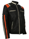 mens cafe racer striped black retro biker jacket.